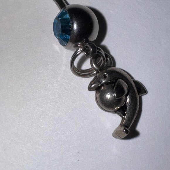 Aqua Blue Dolphin with Ball Dangle Belly Ring - Picture 15 of 16